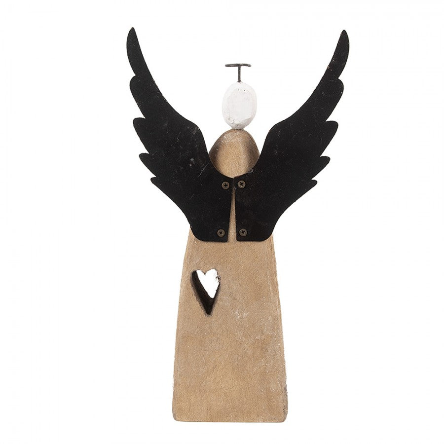 Holz- & Metall-Dekorationsfigur Engel mit Herzaussparung Shabby Chic Weiß-Braun 14x5x26 cm von Clayre & Eef (6H2420L)