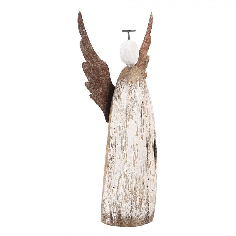 Holz- & Metall-Dekorationsfigur Engel mit Herzaussparung Shabby Chic Weiß-Braun 14x5x26 cm von Clayre & Eef (6H2420L)