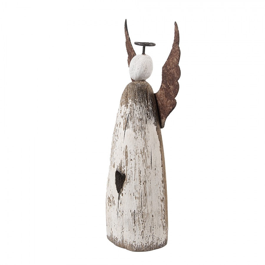Holz- & Metall-Dekorationsfigur Engel mit Herzaussparung Shabby Chic Weiß-Braun 9x4x18 cm von Clayre & Eef (6H2420M)