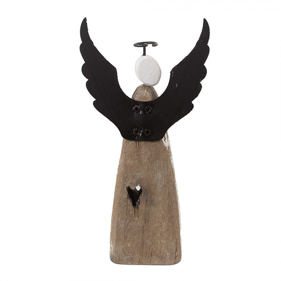 Holz- & Metall-Dekorationsfigur Engel mit Herzaussparung Shabby Chic Weiß-Braun 9x4x18 cm von Clayre & Eef (6H2420M)