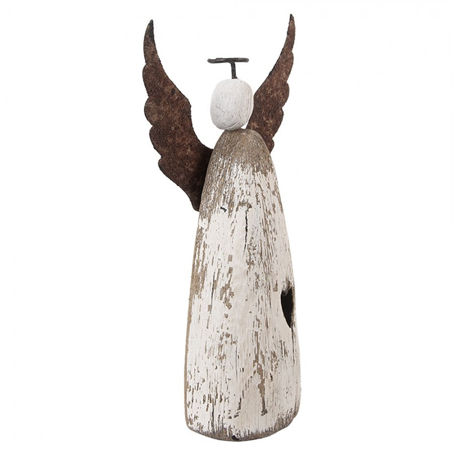 Holz- & Metall-Dekorationsfigur Engel mit Herzaussparung Shabby Chic Weiß-Braun 9x4x18 cm von Clayre & Eef (6H2420M)