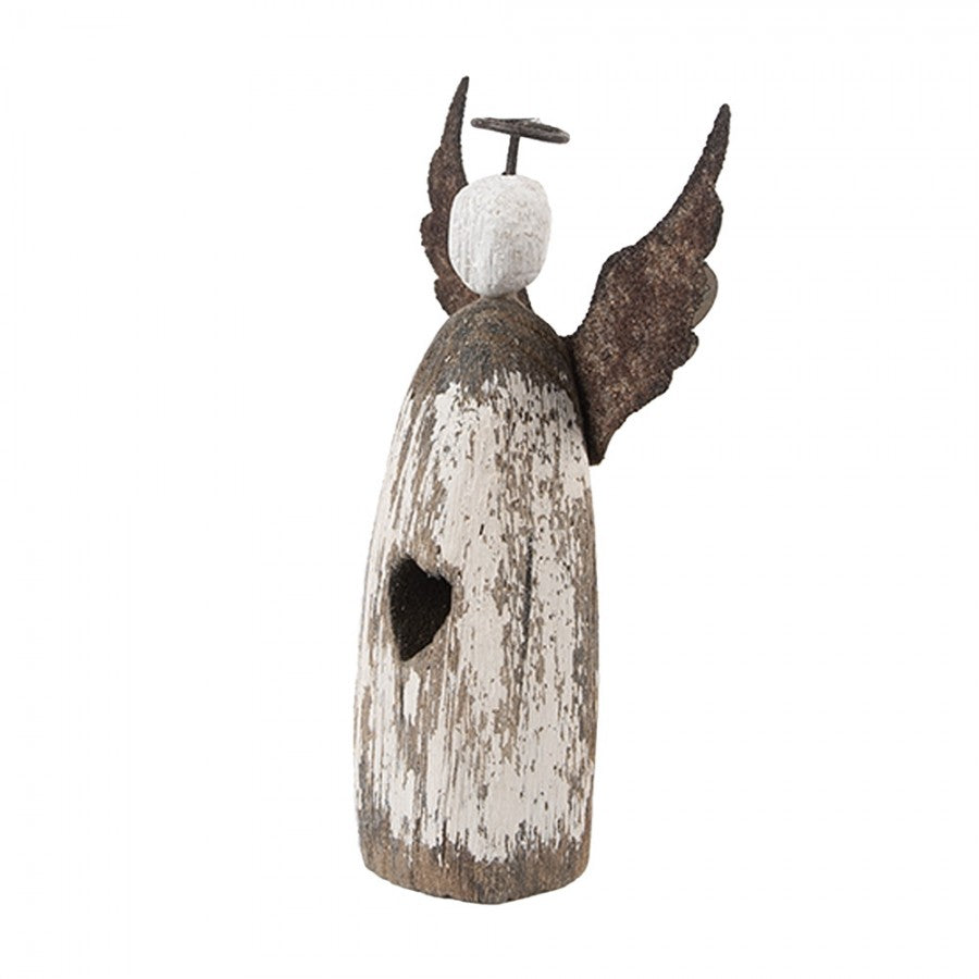 Holz- & Metall-Dekorationsfigur Engel mit Herzaussparung Shabby Chic Weiß-Braun 7x3x12 cm von Clayre & Eef (6H2420S)