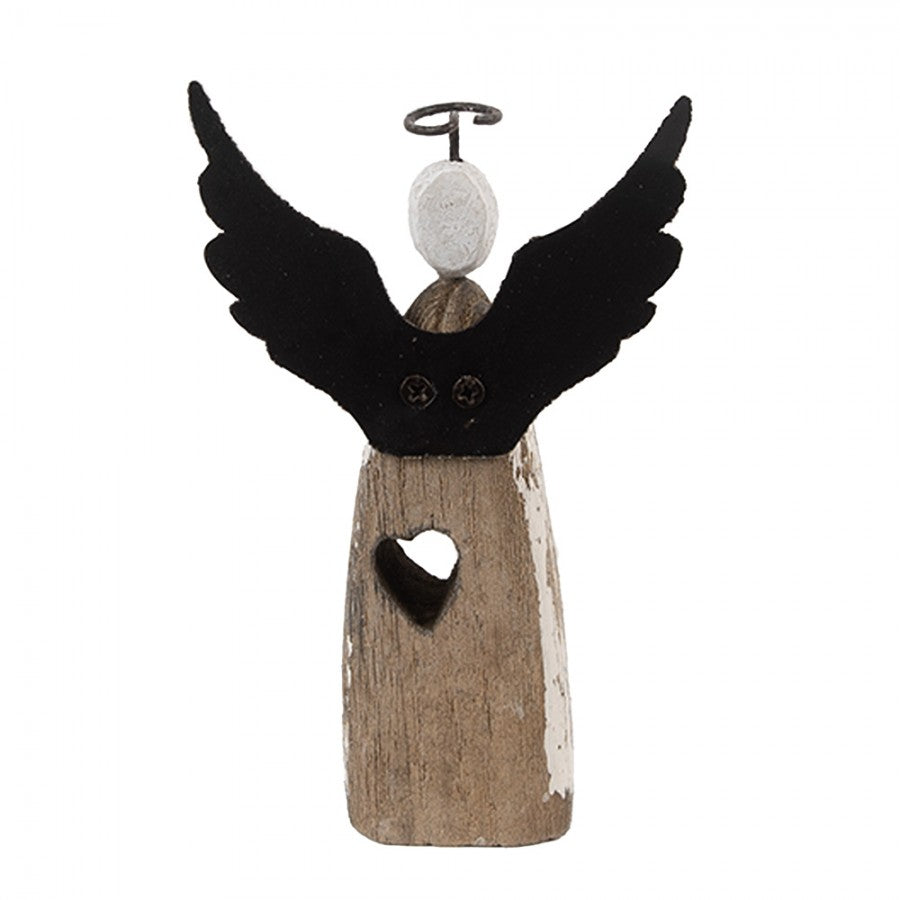 Holz- & Metall-Dekorationsfigur Engel mit Herzaussparung Shabby Chic Weiß-Braun 7x3x12 cm von Clayre & Eef (6H2420S)