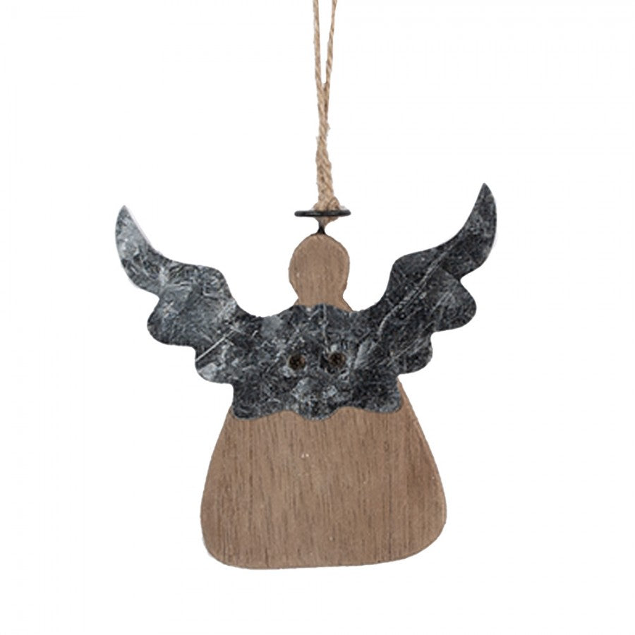 Holz- & Metall-Weihnachtsanhänger Engel Shabby Chic Braun-Weiß 10x2x10 cm von Clayre & Eef (6H2428)