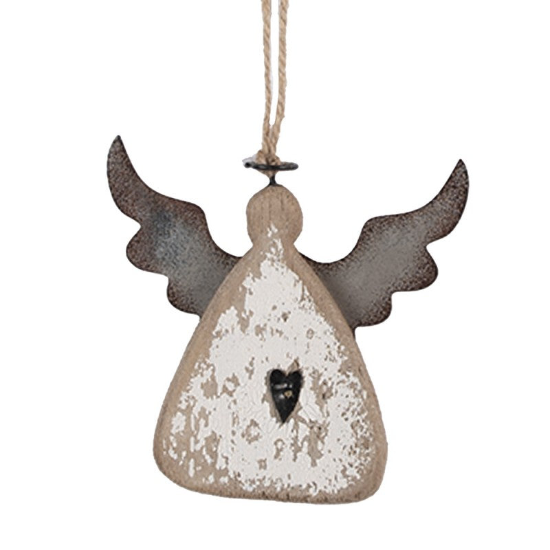 Holz- & Metall-Weihnachtsanhänger Engel Shabby Chic Braun-Weiß 10x2x10 cm von Clayre & Eef (6H2428)