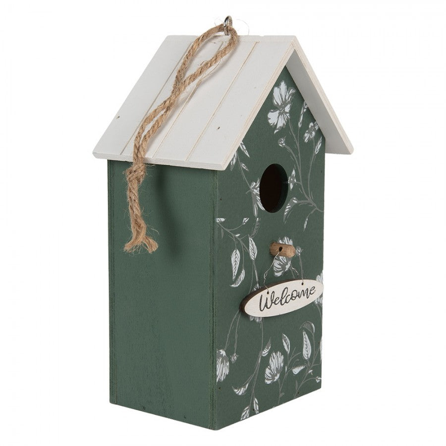 Vogelhaus Nistkasten Holz Grün Blumen Welcome-Schild 15x10x22 cm von Clayre & Eef (6H2439)