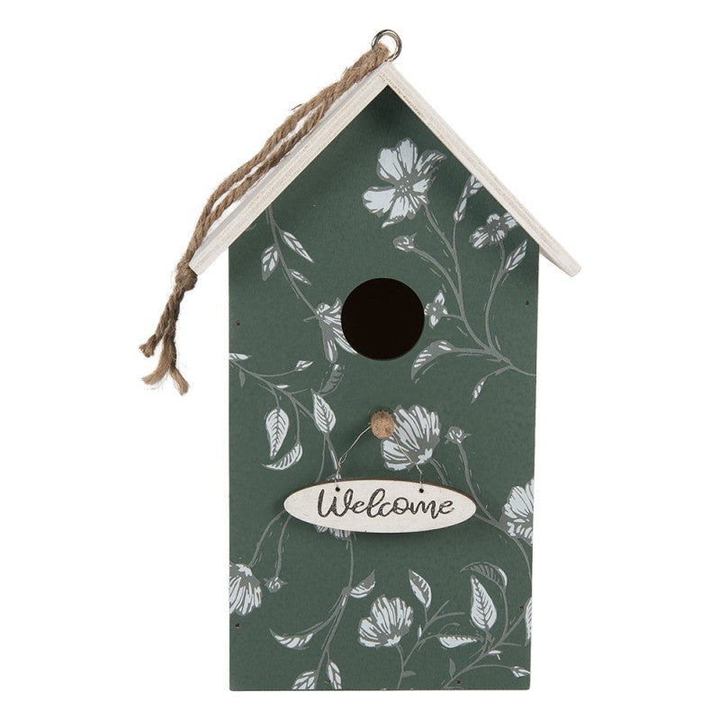 Vogelhaus Nistkasten Holz Grün Blumen Welcome-Schild 15x10x22 cm von Clayre & Eef (6H2439)
