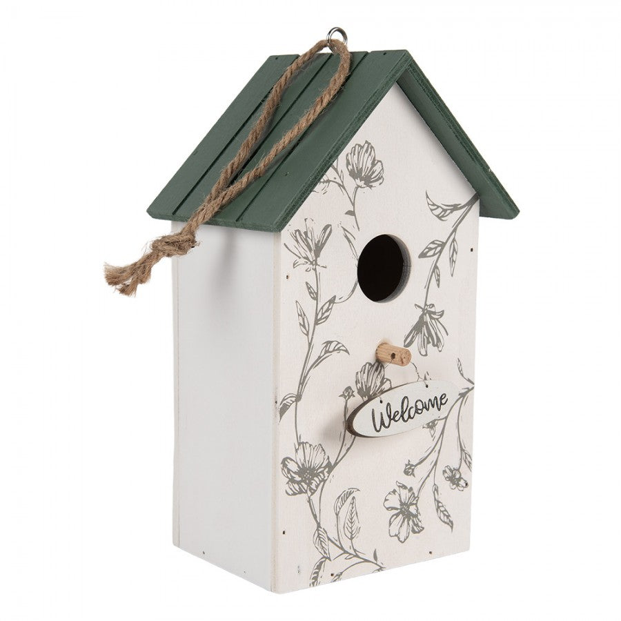 Vogelhaus Nistkasten Holz Weiß Blumen Welcome-Schild 15x10x22 cm von Clayre & Eef (6H2440)