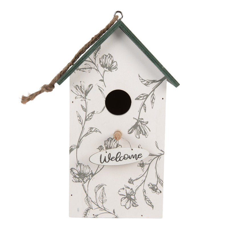 Vogelhaus Nistkasten Holz Weiß Blumen Welcome-Schild 15x10x22 cm von Clayre & Eef (6H2440)