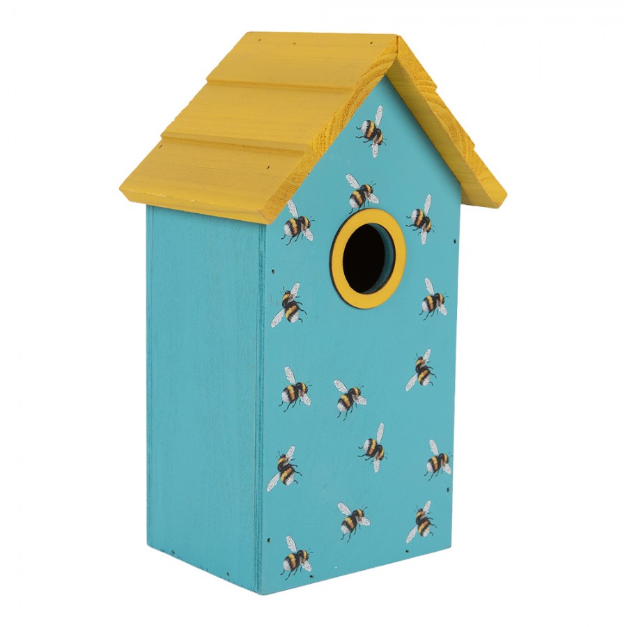 Vogelhaus Nistkasten Holz Hummeln Blau Gelb 15x10x22 cm von Clayre & Eef (6H2444)
