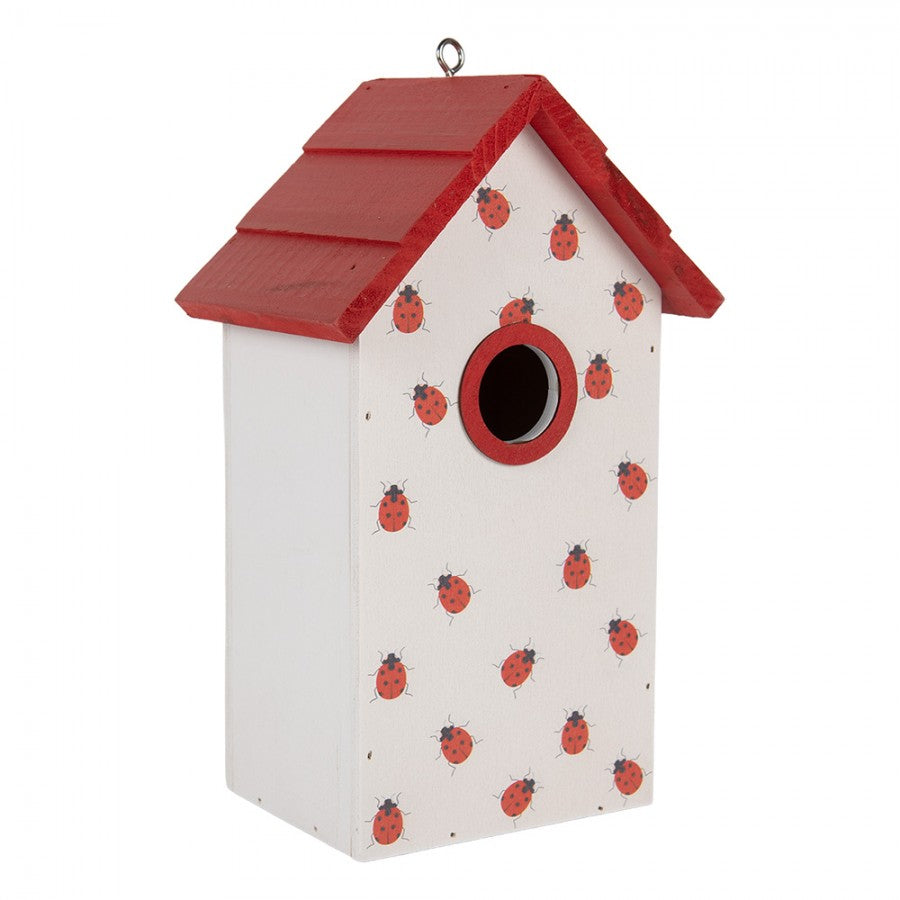 Vogelhaus Nistkasten Holz Marienkäfer Weiß Rot 15x10x22 cm von Clayre & Eef (6H2445)