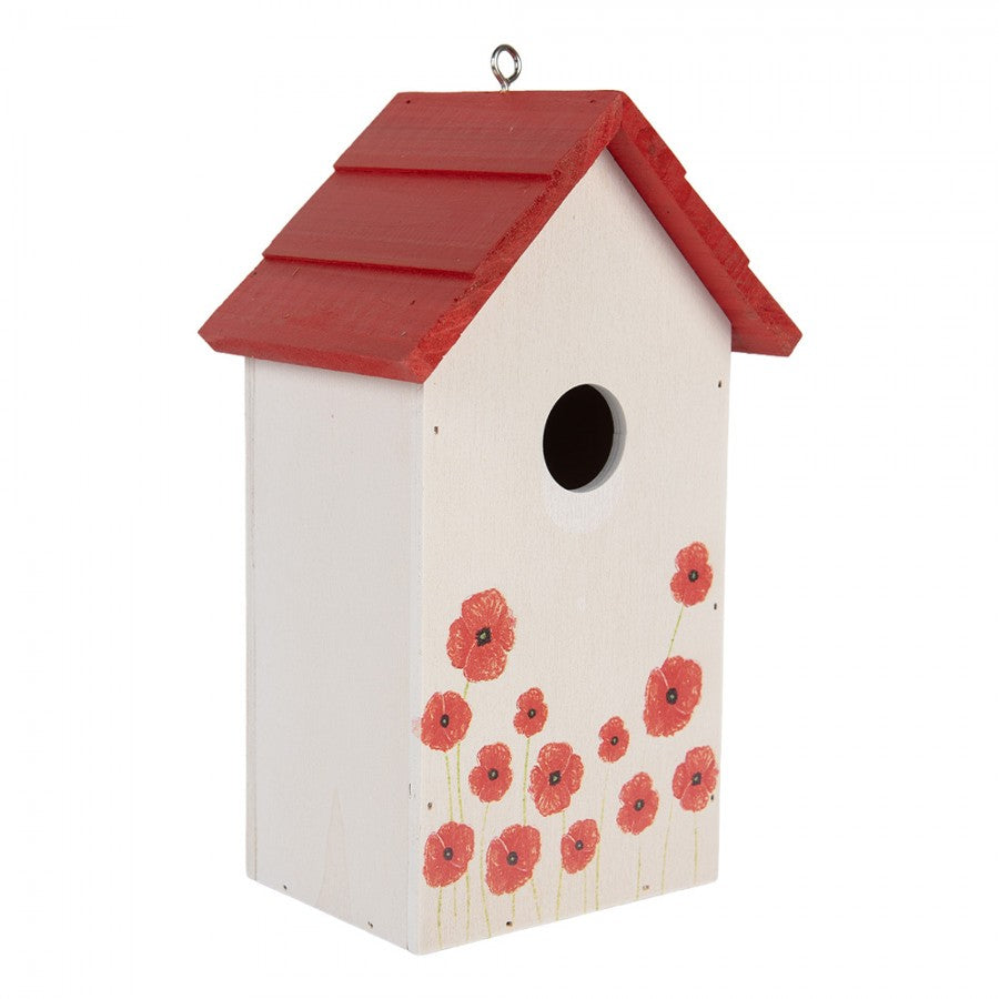 Vogelhaus Nistkasten Holz Klatschmohn Weiß Rot 15x10x22 cm von Clayre & Eef (6H2446)