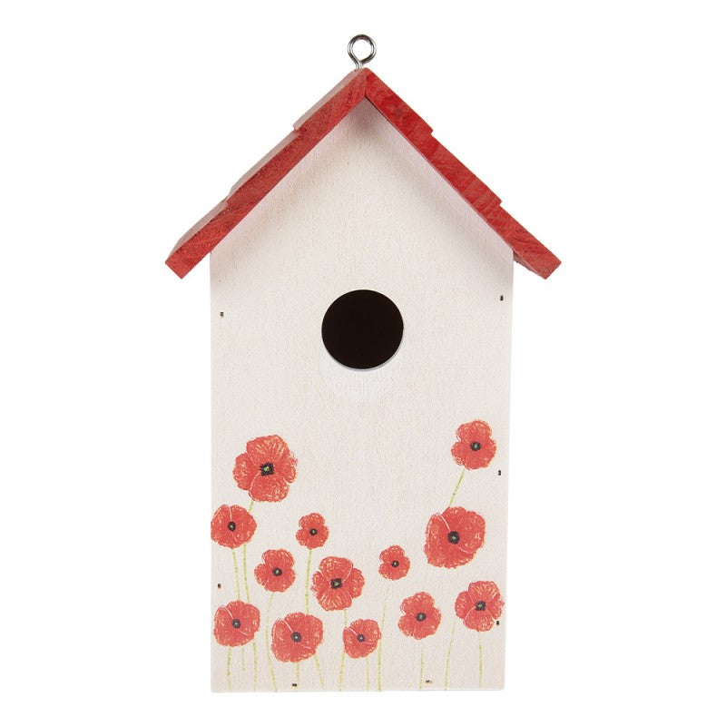Vogelhaus Nistkasten Holz Klatschmohn Weiß Rot 15x10x22 cm von Clayre & Eef (6H2446)