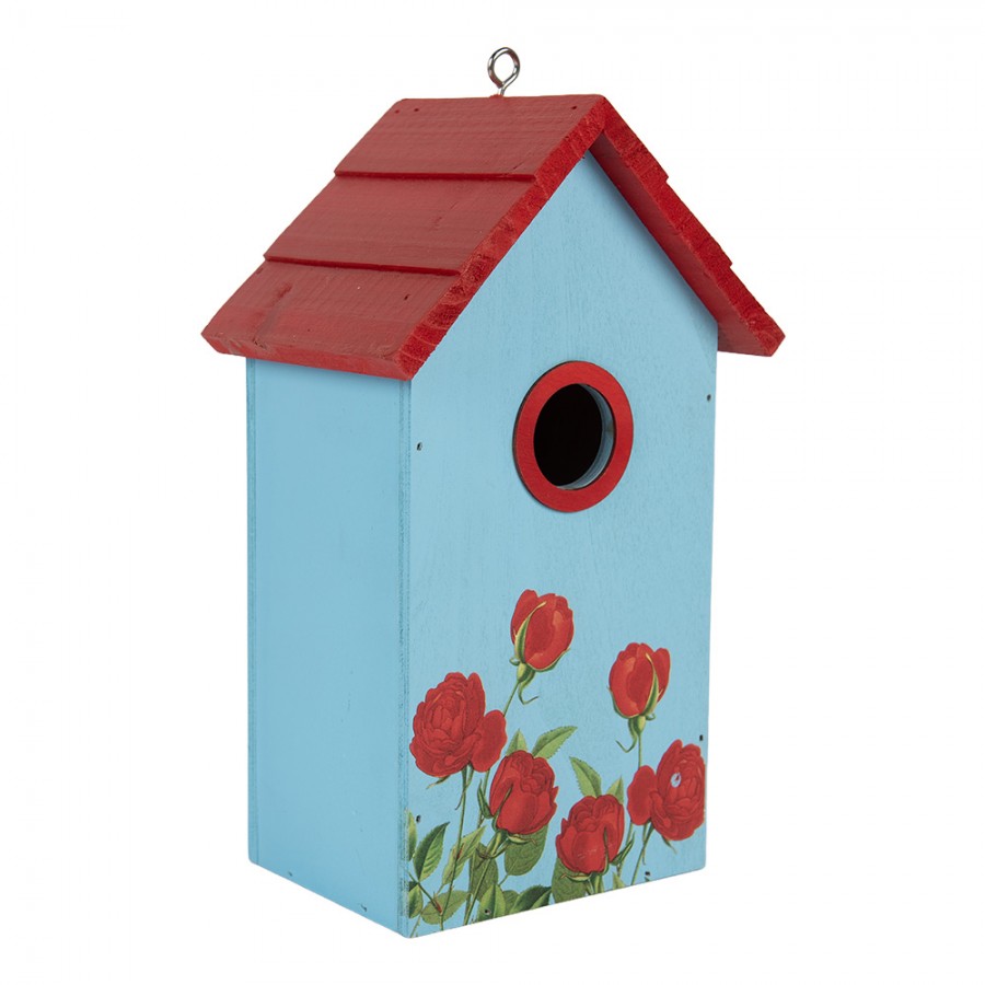 Vogelhaus Nistkasten Holz Rote Rosen Blau Rot 15x10x22 cm von Clayre & Eef (6H2447)