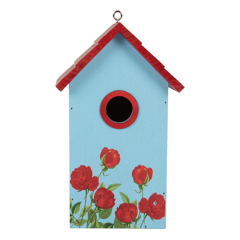 Vogelhaus Nistkasten Holz Rote Rosen Blau Rot 15x10x22 cm von Clayre & Eef (6H2447)