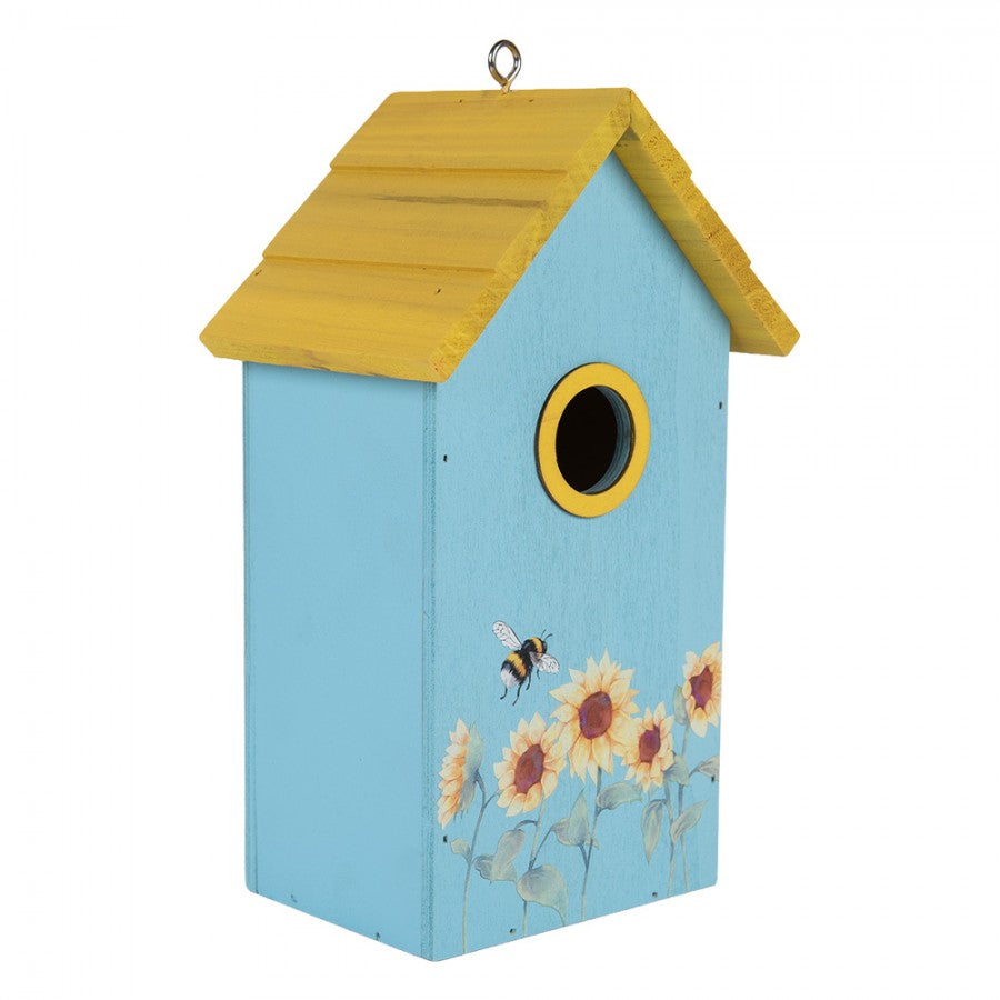 Vogelhaus Nistkasten Holz Sonnenblumen Blau Gelb 15x10x22 cm von Clayre & Eef (6H2448)