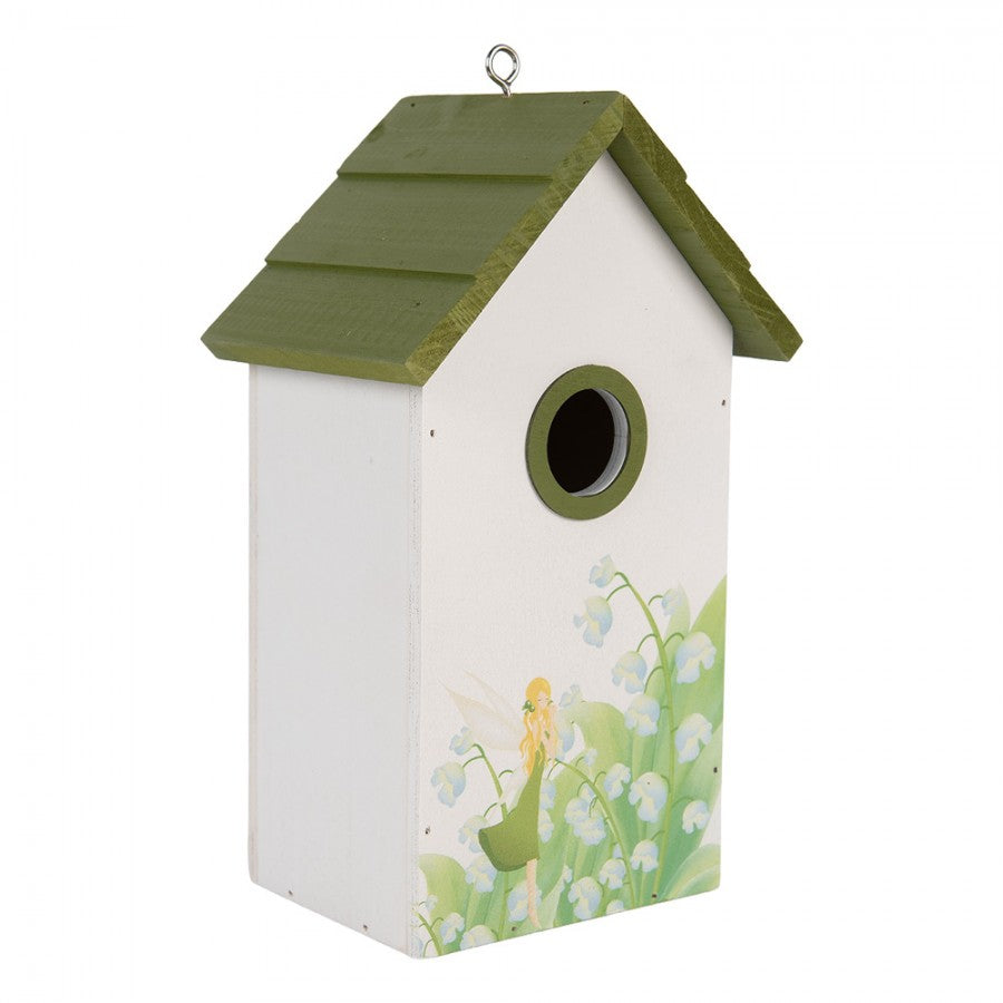 Vogelhaus Nistkasten Holz Maiglöckchen Elfe Weiß Grün 15x10x22 cm von Clayre & Eef (6H2449)