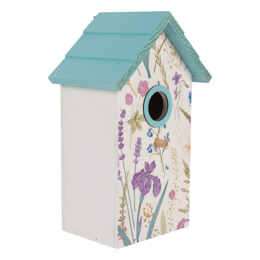 Vogelhaus Nistkasten Holz Lavendel Wildblumen Weiß Türkis 15x10x22 cm von Clayre & Eef (6H2451)