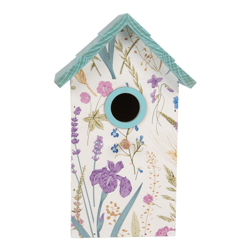 Vogelhaus Nistkasten Holz Lavendel Wildblumen Weiß Türkis 15x10x22 cm von Clayre & Eef (6H2451)