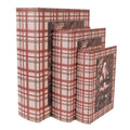 Buchboxen 3er Set Aufbewahrungsboxen Weihnachtsmann Tartan Karo Rot Braun MDF bis 27 cm von Clayre & Eef (6H2465)