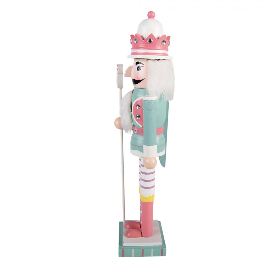 Pastell-Weihnachtsfigur Nussknacker Candyland Blau-Rosa Holz 8x7x25 cm von Clayre & Eef (6H2472)