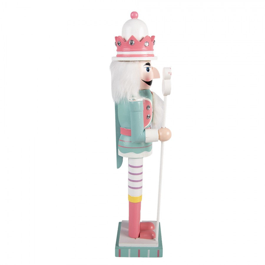Pastell-Weihnachtsfigur Nussknacker Candyland Blau-Rosa Holz 8x7x25 cm von Clayre & Eef (6H2472)