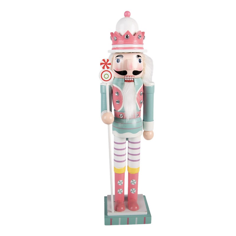 Pastell-Weihnachtsfigur Nussknacker Candyland Blau-Rosa Holz 8x7x25 cm von Clayre & Eef (6H2472)