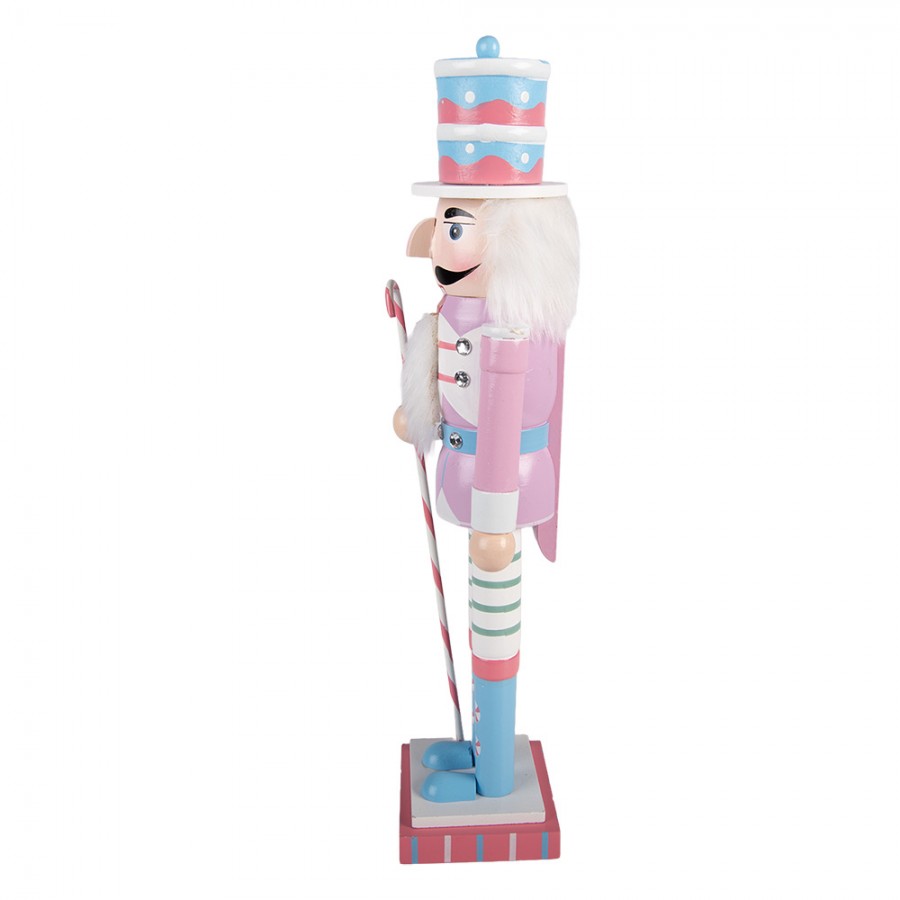Pastell-Weihnachtsfigur Nussknacker Candyland Rosa-Blau Holz 8x7x25 cm von Clayre & Eef (6H2473)