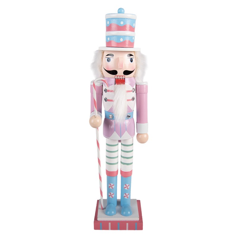 Pastell-Weihnachtsfigur Nussknacker Candyland Rosa-Blau Holz 8x7x25 cm von Clayre & Eef (6H2473)