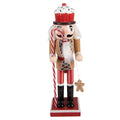 Weihnachtsfigur Lebkuchen-Nussknacker mit Cupcake-Hut Braun-Rot Holz 8x7x25 cm von Clayre & Eef (6H2474)