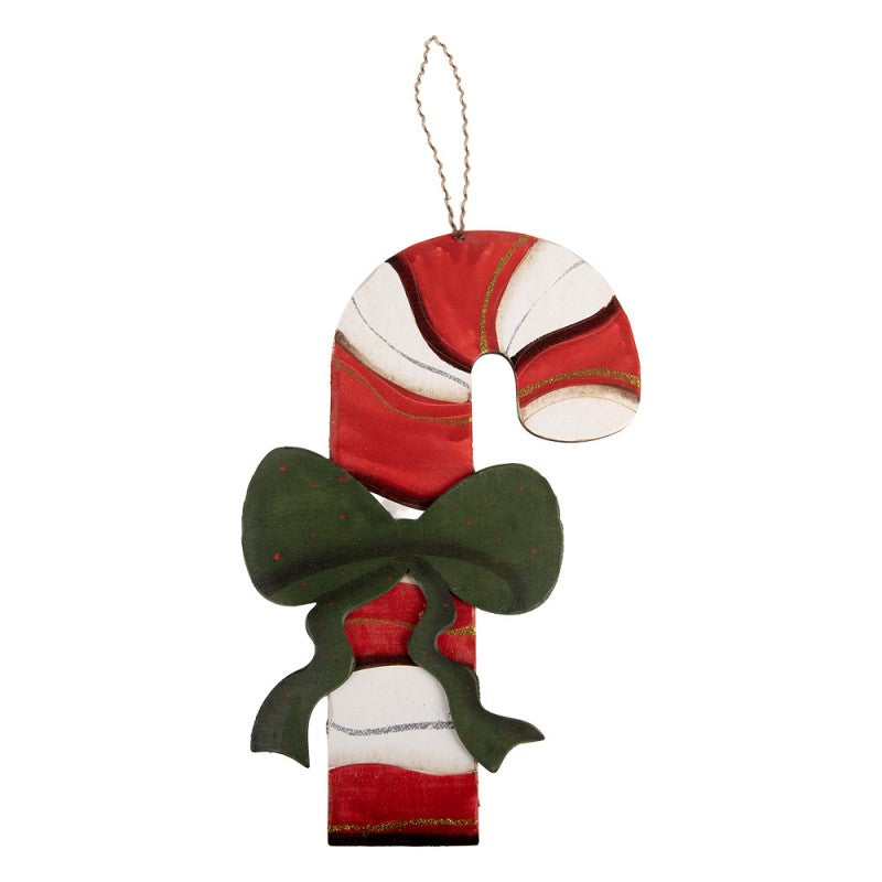 Weihnachtsdekoration Zuckerstange XL Holz grüne Schleife Rot Weiß 25x1x39 cm von Clayre & Eef (6H2476)