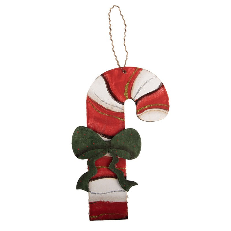 Weihnachtsanhänger Zuckerstange Holz grüne Schleife Rot Weiß 16x1x29 cm von Clayre & Eef (6H2477)