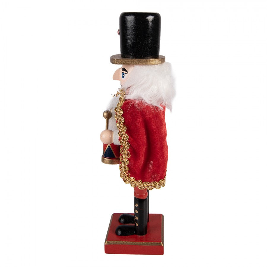 Traditionelle Weihnachtsfigur Nussknacker-Trommler mit Samt-Cape Rot-Grün-Gold Holz 7x6x25 cm von Clayre & Eef (6H2479)