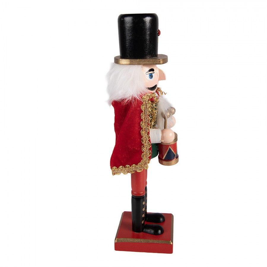 Traditionelle Weihnachtsfigur Nussknacker-Trommler mit Samt-Cape Rot-Grün-Gold Holz 7x6x25 cm von Clayre & Eef (6H2479)