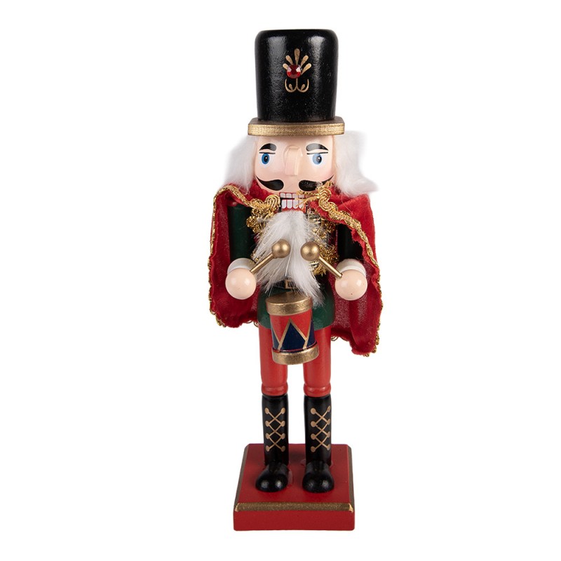 Traditionelle Weihnachtsfigur Nussknacker-Trommler mit Samt-Cape Rot-Grün-Gold Holz 7x6x25 cm von Clayre & Eef (6H2479)