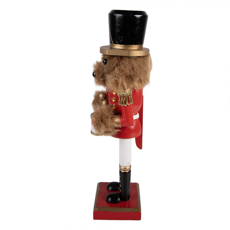 Weihnachtsfigur Nussknacker-Hund Trommler mit Fell Rot-Gold Holz 9x8x25 cm von Clayre & Eef (6H2480)