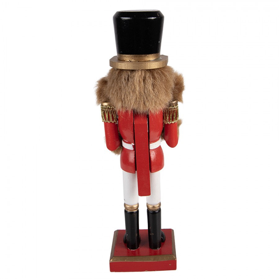 Weihnachtsfigur Nussknacker-Hund Trommler mit Fell Rot-Gold Holz 9x8x25 cm von Clayre & Eef (6H2480)