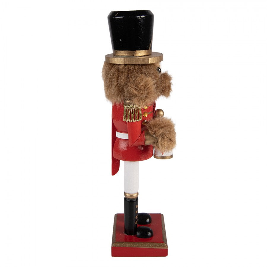 Weihnachtsfigur Nussknacker-Hund Trommler mit Fell Rot-Gold Holz 9x8x25 cm von Clayre & Eef (6H2480)