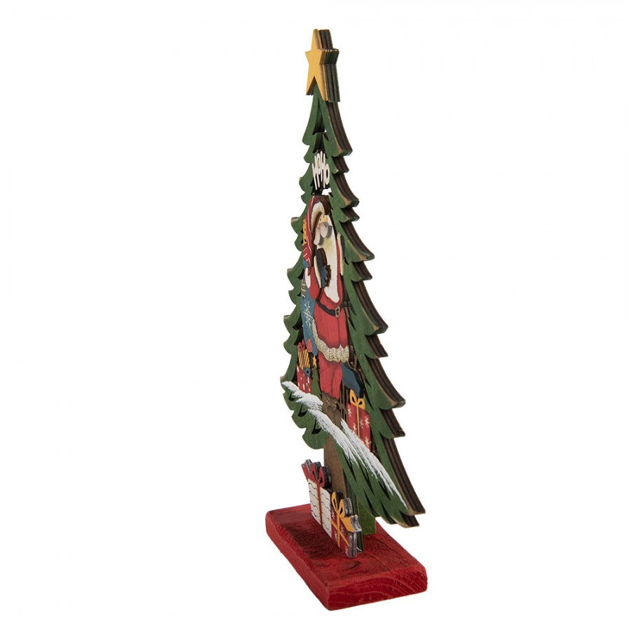 Deko-Weihnachtsbaum aus Holz mit Weihnachtsmann & Geschenken Bunt 25x6x30 cm von Clayre & Eef (6H2483)