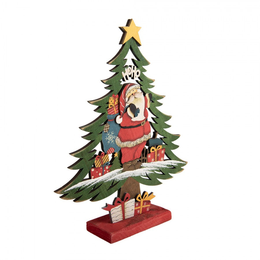 Deko-Weihnachtsbaum aus Holz mit Weihnachtsmann & Geschenken Bunt 25x6x30 cm von Clayre & Eef (6H2483)
