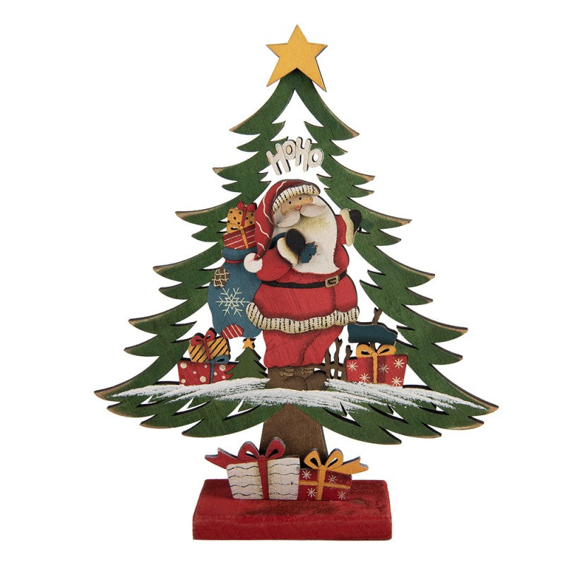 Deko-Weihnachtsbaum aus Holz mit Weihnachtsmann & Geschenken Bunt 25x6x30 cm von Clayre & Eef (6H2483)