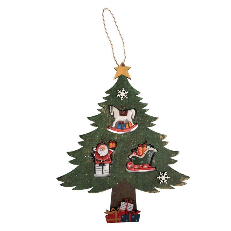 Deko-Weihnachtsbaum aus Holz mit Miniatur-Figuren Grün Bunt 32x2x39 cm von Clayre & Eef (6H2484)