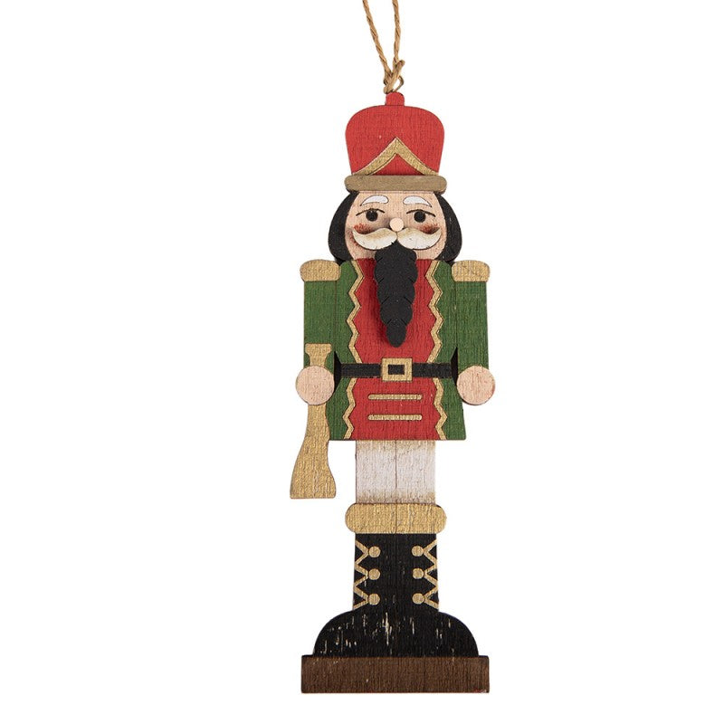 Traditioneller Weihnachtsanhänger Nussknacker Bunt Holz mit Kordel 6x1x18 cm von Clayre & Eef (6H2496)