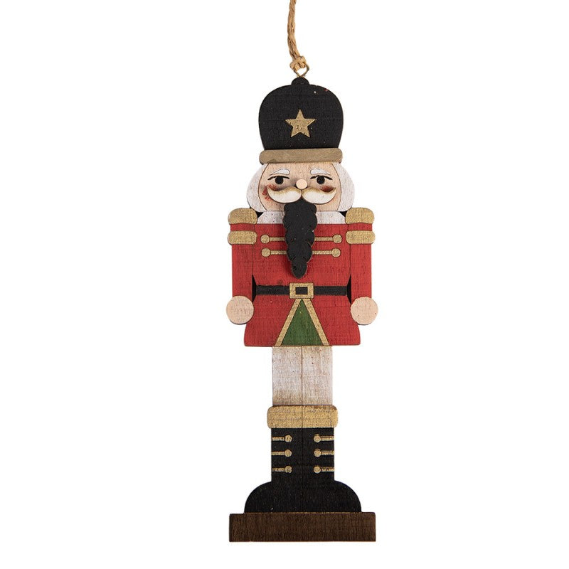 Traditioneller Weihnachtsanhänger Nussknacker Rot-Schwarz Holz mit Stern 6x1x18 cm von Clayre & Eef (6H2497)