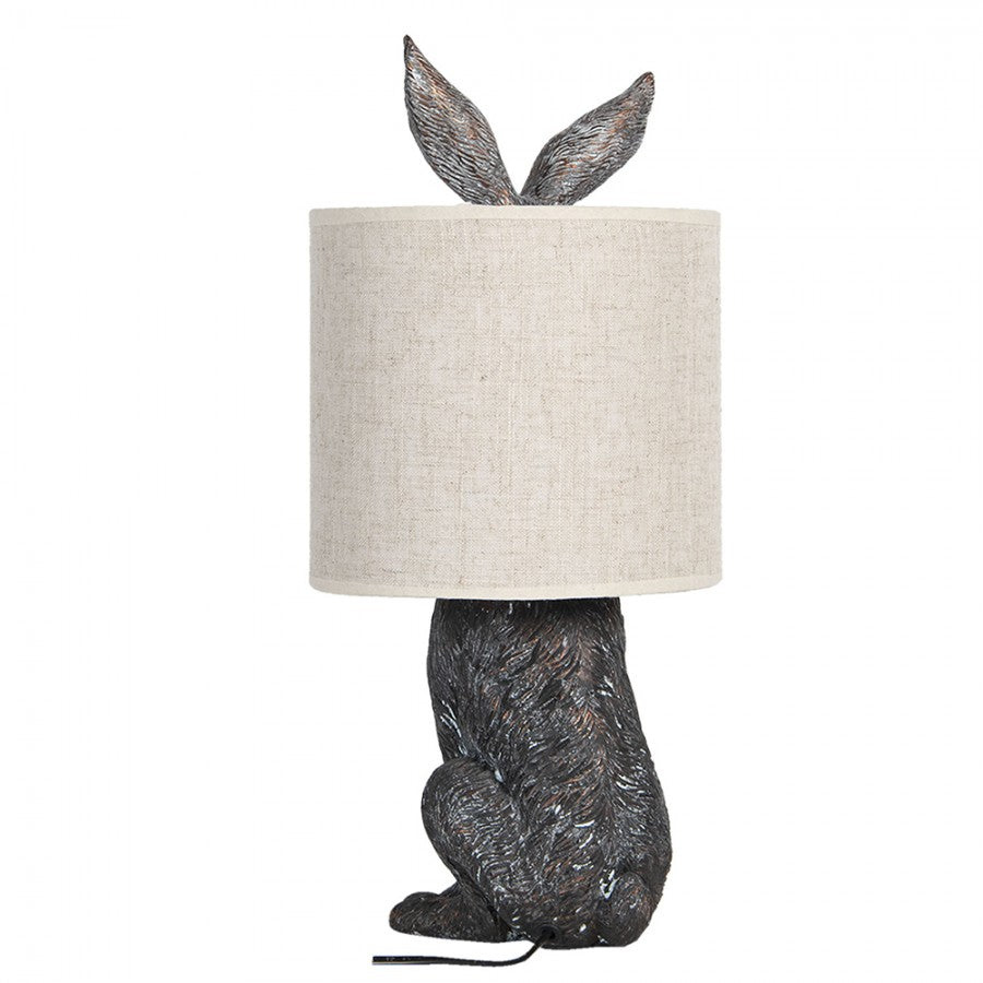 Originelle Hasen-Tischlampe mit Ohren & Stoffschirm Braun-Beige Polyresin Ø 20x43 cm von Clayre & Eef (6LMC0013)