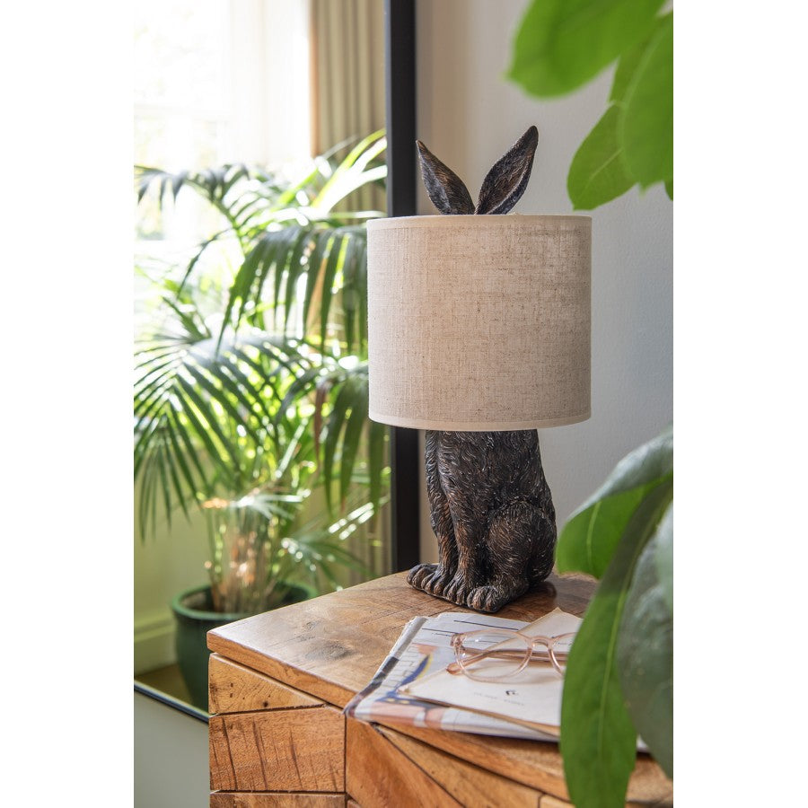 Originelle Hasen-Tischlampe mit Ohren & Stoffschirm Braun-Beige Polyresin Ø 20x43 cm von Clayre & Eef (6LMC0013)