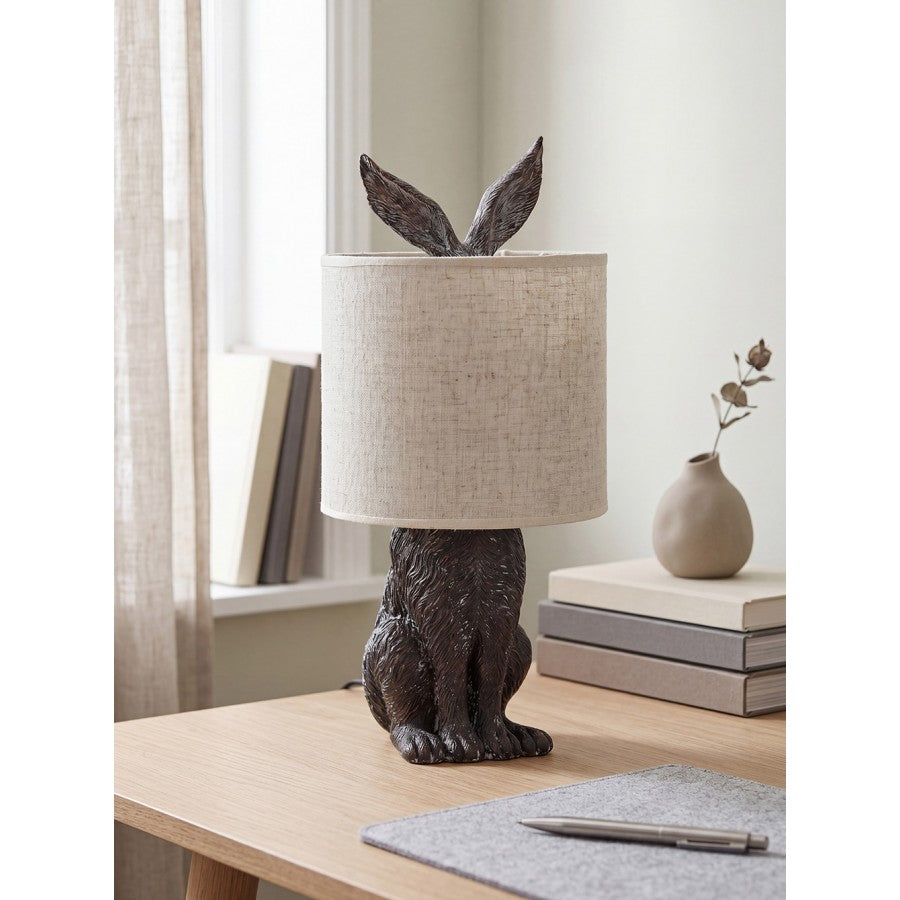 Originelle Hasen-Tischlampe mit Ohren & Stoffschirm Braun-Beige Polyresin Ø 20x43 cm von Clayre & Eef (6LMC0013)