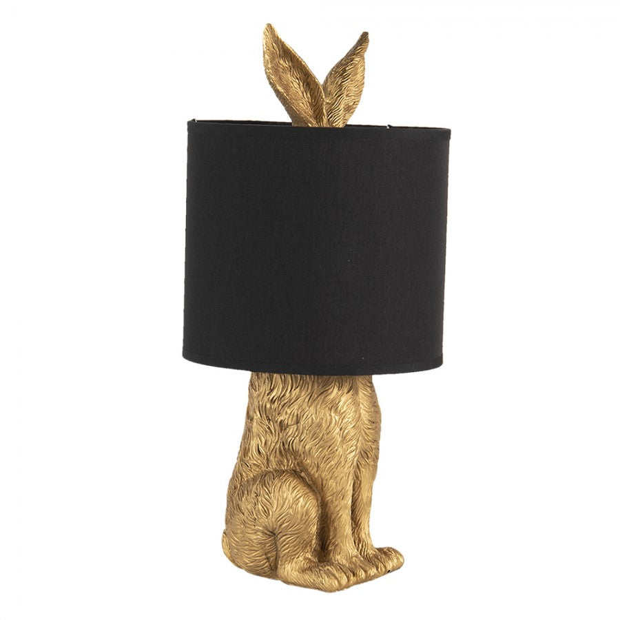 Glamouröse Hasen-Tischlampe mit Ohren & Stoffschirm Gold-Schwarz Polyresin Ø 20x43 cm von Clayre & Eef (6LMC0013GO)