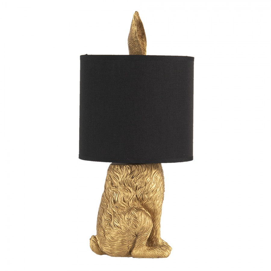 Glamouröse Hasen-Tischlampe mit Ohren & Stoffschirm Gold-Schwarz Polyresin Ø 20x43 cm von Clayre & Eef (6LMC0013GO)