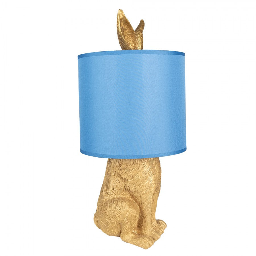 Originelle Hasen-Tischlampe mit Ohren & Stoffschirm Gold-Blau Polyresin Ø 20x43 cm von Clayre & Eef (6LMC0013GOBL)